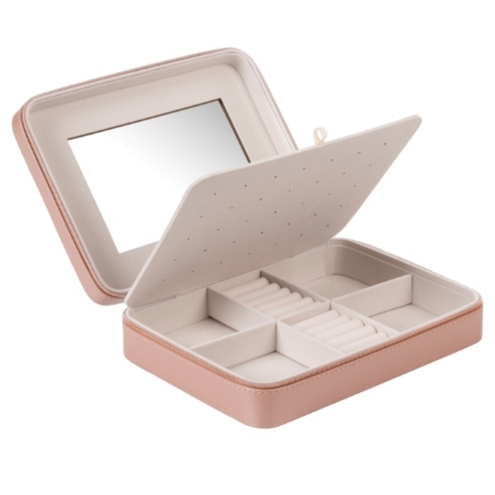 HEIDI & OAK LARGE PINK LEATHER JEWELRY ORGANIZER WITH MIRROR AND POUCH - Picture 1 of 7